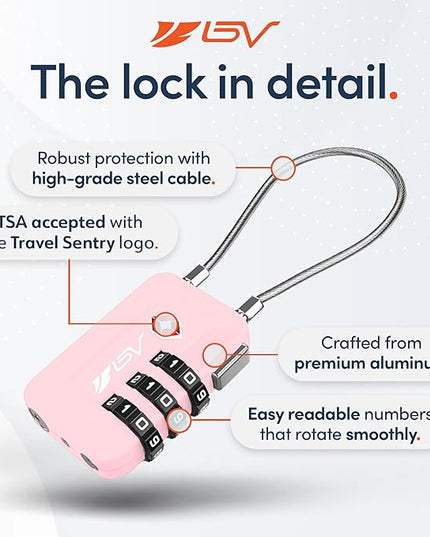 TSA Accepted Luggage Travel Lock, Set-Your-Own Combination Lock for School Gym Locker, Luggage Suitcase Baggage Locks, Filing Cabinets, Toolbox, Case (Pink, 4 Pack)