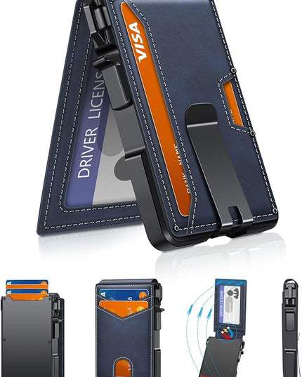 ZALVEX Wallet for Men, Mens Minimalist Wallet 9-13 Cards, Slim Compact Wallet with Money Clip & ID Window, RFID Blocking Smart Pop Up Card Wallet, Metal Aluminum Credit Card Holder Bifold Wallet