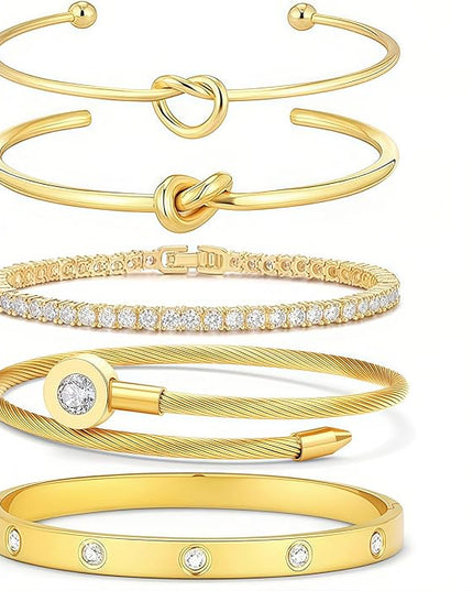 18 K Gold Plated Love Bangle Bracelet Stack Cuff Jewelry for Women Jewelry Set for Women Gift with Box