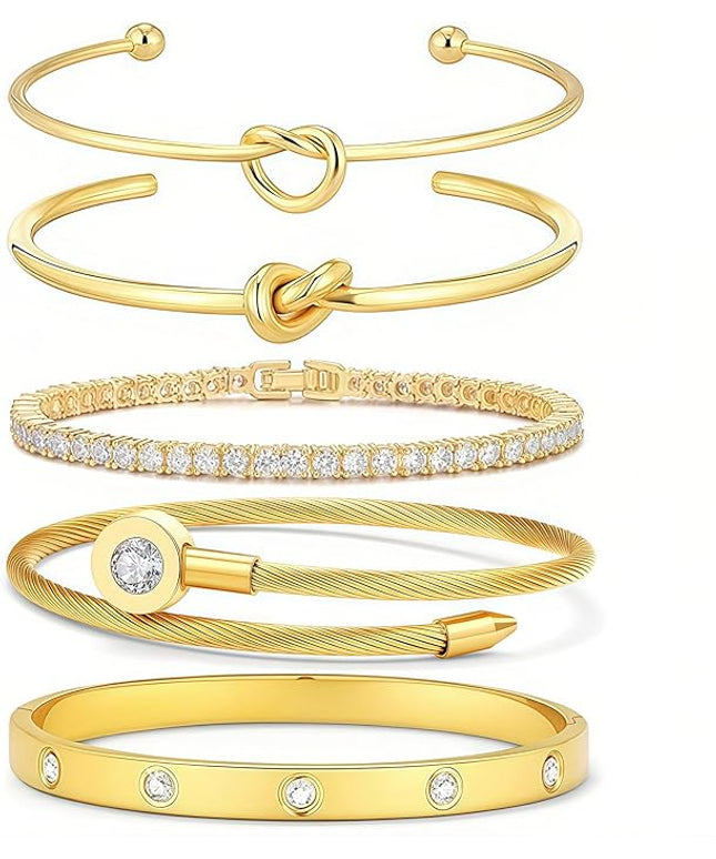 18 K Gold Plated Love Bangle Bracelet Stack Cuff Jewelry for Women Jewelry Set for Women Gift with Box