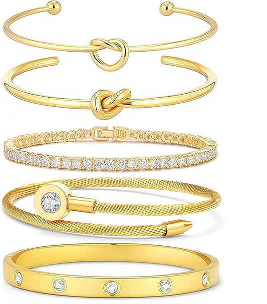 18 K Gold Plated Love Bangle Bracelet Stack Cuff Jewelry for Women Jewelry Set for Women Gift with Box