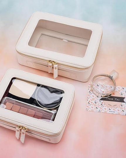 Aveniee Clear Makeup Bag Organizer,Large Travel Toiletry Bag for Women, Waterproof Cosmetic Pouch with Zippers,Car Organizers and Storage Case for Accessories,White
