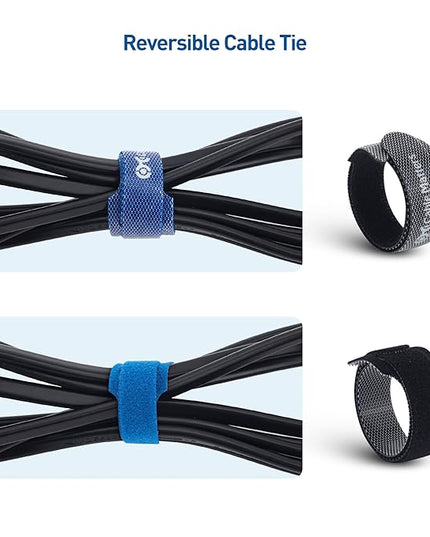Cable Matters 100-Pack 8-inch Hook-and-Loop Reusable Wire Ties/Cable Ties with 42 lbs Tensile Strength - Multi-Color Black, Blue, and Orange Cord Wrap, ZipTies, Cable Management Straps