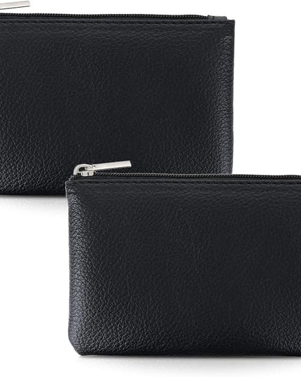 2 Pack Leather Zipper Coin Purse,Portable Change Wallet,Coin Pouch with Zipper for Men Women,Small Pouch Change Purse Coin Bag,Mini Coin Pocket Pouch Change Holder for Men Women(black)