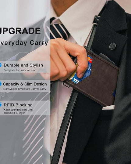 GHUKY Wallet for Men, Minimalist Slim Mens Wallet with Money Clip, RFID Blocking Smart Pop Up Card Wallet with ID Window, Compact Bifold Wallet,Metal Aluminum Credit Card Holder