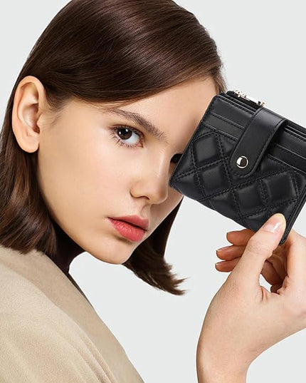 FALAN MULE Small Wallets Woman Leather Bifold RFID Blocking Card Holder With Zipper Coin Pocket