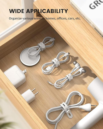 10Pack Silicone Cable Ties Cord Organizer - Lamicall Elastic Wire Ties Management, Travel Must Haves, Halloween Desk Home Office Workspace Accessories, Dorm Room Essentials, White Cable Keeper