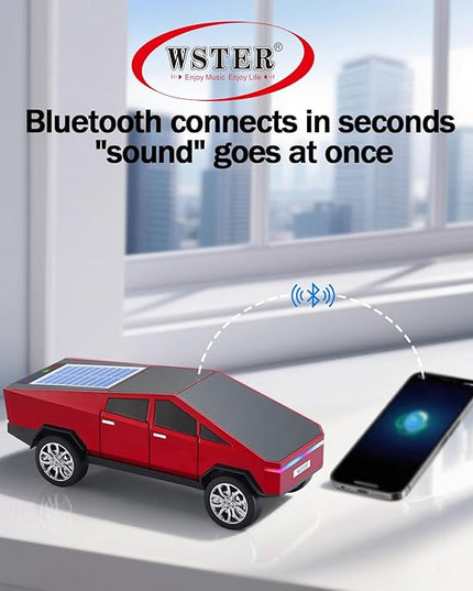 WS-699 Solar Bluetooth Replica Speaker – Future Pickup Truck Design, HD Sound, TWS Stereo Pairing, FM Radio, LED Party Light, USB/TF Playback, Hands-Free Mic, Type-C Charging, Portable Gift (Red)