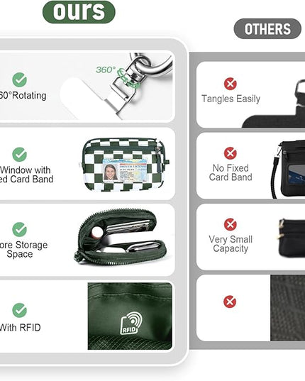 Clip and Go Strap for Phone with Wallet Crossbody Phone Lanyard and Detachable Checkered Bag with ID Window and RFID Pouch for Daily Travel.