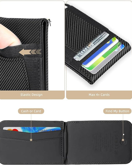 HiWe for MagSafe Wallet Stand with Find My, Anti-Lost Strongest Magnetic Wallet for iPhone 17/16/15/14/13/12 Series, 9 Cards Holder, Leather RFID, Carbon Fiber Black