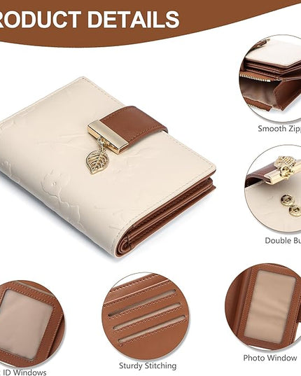 yiijay Small Wallet Women RFID Blocking Leather Bifold Wallet Credit Card Holder for Women Ladies Compact Wallet Mini Purse With Zipper Pocket