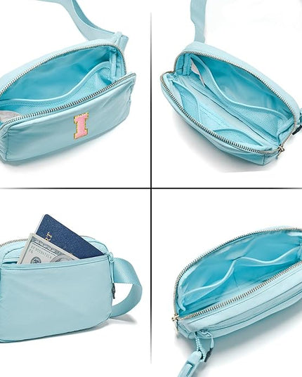 Gitus Gifts for 7 8 9 10 11 Year Old Girls Belt Bag Fanny Pack Crossbody Bags with Initial Letter Patch Birthday Gifts for Daughter Sister Friends Teen girls (Icing Blue-I)