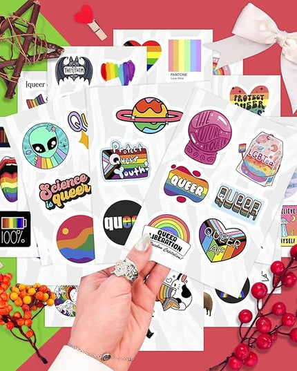 BulbaCraft 100Pcs Queer Stickers for Water Bottle and Laptop - Queer Party Supplies & Decorations, Waterproof Vinyl Decals, LGBTQ+ and Pride Stickers, Gifts for Women & Men