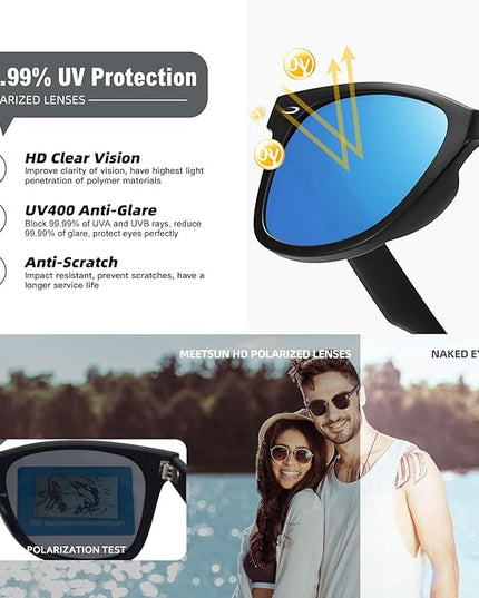 MEETSUN Polarized Sunglasses for Women Men Classic Retro Square Frame Driving Sun Glasses UV Protection