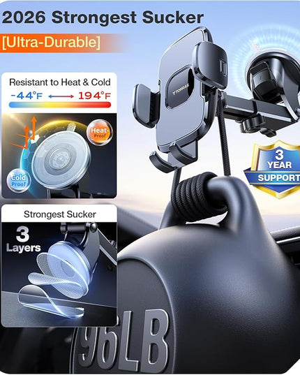 TORRAS Military-Grade Phone Holders for Your Car【96+LBS Strongest Suction】Car Phone Holder Mount, Ultra-Durable Cell Phone Car Mount Truck for Dashboard Windshield Vent for iPhone 17 16 15 Pro Max Air