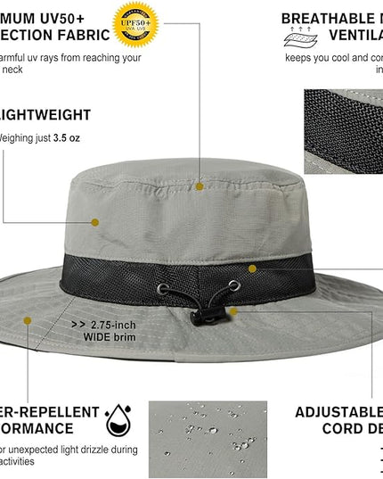 Oversized XL XXL Waterproof Sun Hat for Big Heads Mesh Bucket Hat Wide Brim Adjustable Packable Hiking Beach Fishing