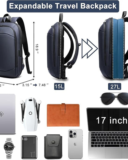 Business Backpack 17 Inch Slim Expandable Waterproof Travel Laptop Backpacks with USB Charger Port Anti-Theft Lightweight Large Work Computer Bag College Laptop Backpacks Gifts for Men Women,Dark Blue