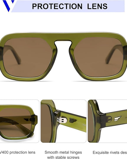 VANLINKER Oversized Retro Square Aviator Sunglasses for Women Men 70s Vintage Style Trendy Big Flat Top Sun Glasses VL9826
