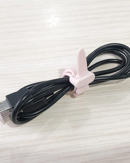 Reusable Silicone Zip Ties Cord Organizer: Silicone Cable Ties Straps for Cable Management - 20PCs 4.5” Pink Elastic Wire Cord Organizer for Home Office and Travel