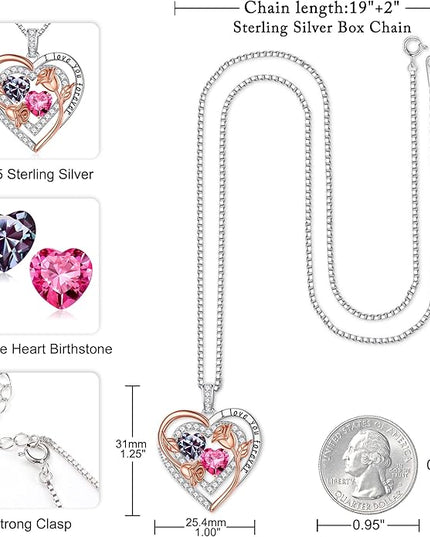 Iefil Christmas Gifts for Women - Sterling Silver Birthstone Necklace Anniversary Birthday Gifts for Her Wife Mom Daughter