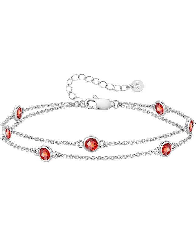 LOUISA SECRET Birthstone Bracelets for Women, 925 Sterling Silver Charm Link Double Strand Bracelet, Birthday Anniversary Christmas Jewelry Gifts for Wife Girlfriend Mother her…