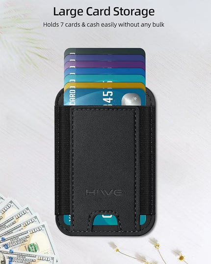 2 Pack Card Holder for Phone Case, Leather Phone Wallet Stick On, Strongest Adhesive Phones Wallet for iPhone/Android, Minimalist Slim RFID, Fit 7 Cards,Black