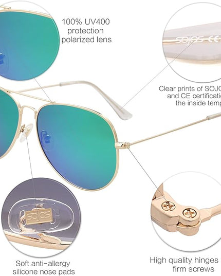 SOJOS Classic Aviator Polarized Sunglasses for Men Women Vintage Retro Style
