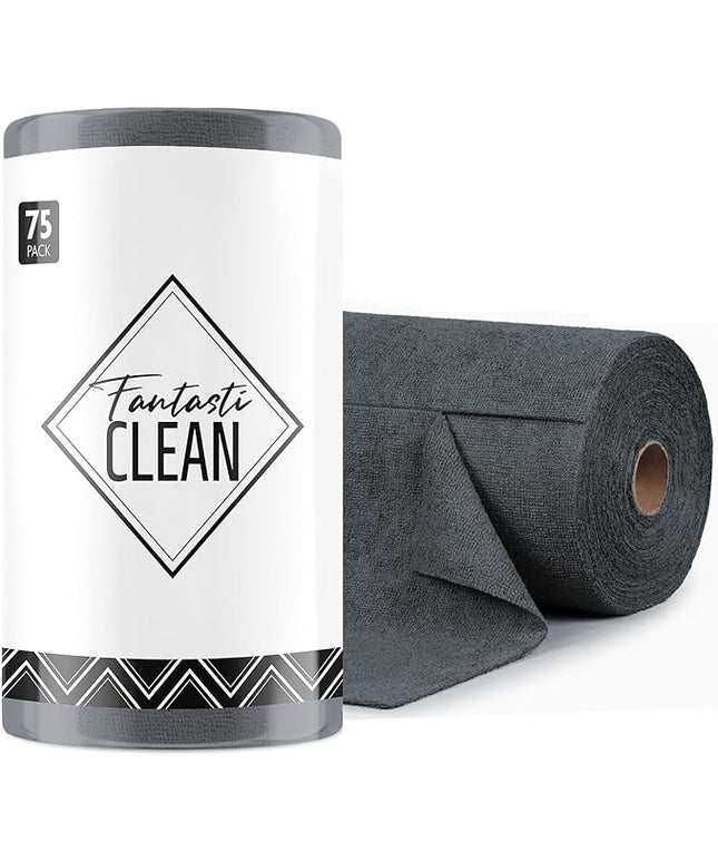 Fantasticlean Microfiber Cleaning Cloth Roll -75 Pack, Tear Away Microfiber Towels, 12" x 12", Reusable, Washable, Scratch Free, Ultra Absorbent for All-Around Cleaning Supplies (DimGray)
