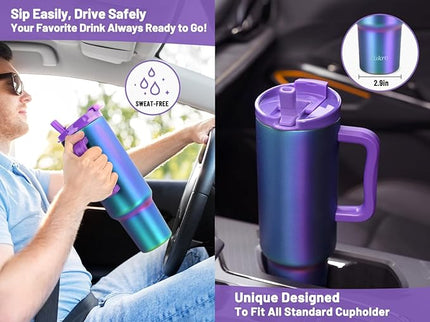 Zukro 50 oz Tumbler With Handle and Flip Straw, Leak Proof Lid, Insulated Stainless Steel Reusable Gym Water Bottle, Large Travel Cup Fit in Cupholder, BPA-Free, Gift for Women Her, Floral