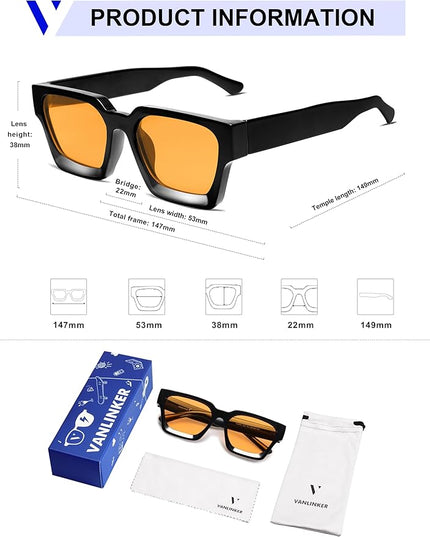 VANLINKER Thick Square Sunglasses for Men Women Retro Chunky Rectangle Shades UV400 Protection VL9731
