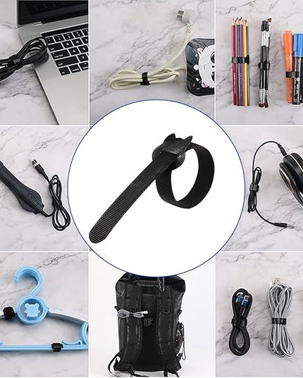 100PCS Reusable Cable Ties, 8 Inches Adjustable Cord Straps, Wire Organizer, Cord Wrap Hook Loop Cable Management, Multi Purpose Cable Management Ties for Home, Office & Data Centers Black
