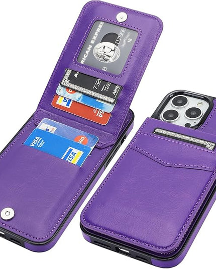 KIHUWEY Compatible with iPhone 13 Pro Max Case Wallet with Credit Card Holder, Premium Leather Magnetic Clasp Kickstand Heavy Duty Protective Cover for iPhone 13 Pro Max 6.7 Inch(Dark Purple)