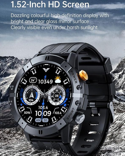 Gravity C29 Rugged Smart Watch, 1.52-Inch HD Display, 100+ Sports Modes, 7-10 Days Battery Life, AI Voice Assistant, 1 ATM Waterproof, Heart Rate & Sleep Monitoring, Shockproof (Silver)