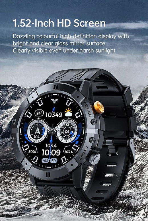 Gravity C29 Rugged Smart Watch, 1.52-Inch HD Display, 100+ Sports Modes, 7-10 Days Battery Life, AI Voice Assistant, 1 ATM Waterproof, Heart Rate & Sleep Monitoring, Shockproof (Silver)