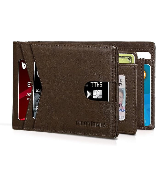 RUNBOX Wallet for Men Bifold RFID Blocking Wallets with 2 ID Window 14 Card Holders 1 cash pocket 1 Gift Box