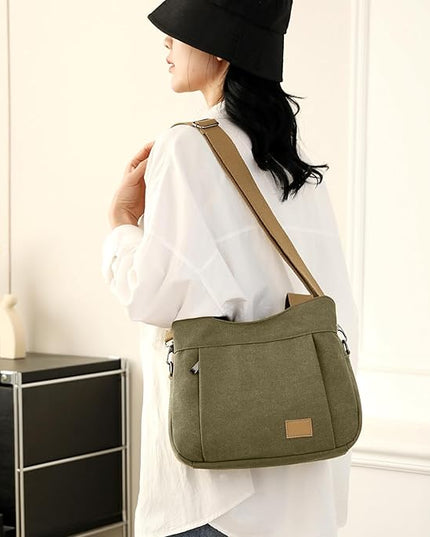 Sunshinejing Women's Canvas Purse Small Shoulder Tote Work Crossbody Bag Multi-pocket Handbag