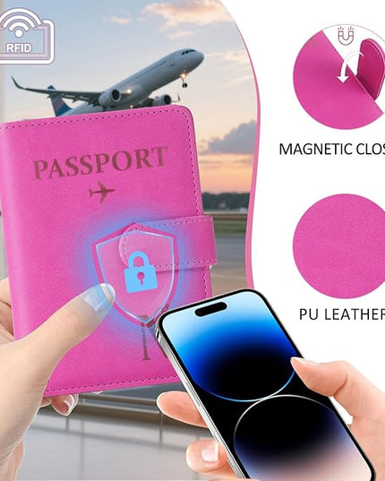 COSHAYSOO Initial RFID Passport Holder for Travel Women Passports Cover Case Air Essentials Airplane Flight Accessories Airline Plane Flying Must Haves Christmas Gift Butterfly Letter Hot Pink S