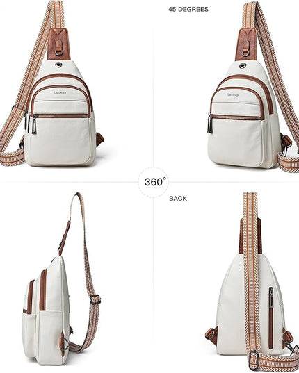 Sling Bag For Women Faux Leather Small Casual Daypack Backpack Fanny Pack Crossbody Chest Bags Purse