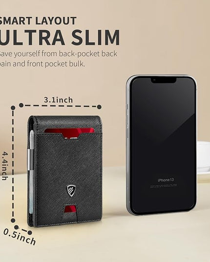RUNBOX Mens Slim Wallet with Money Clip RFID Blocking Bifold Credit Card Holder for Men with Gift Box