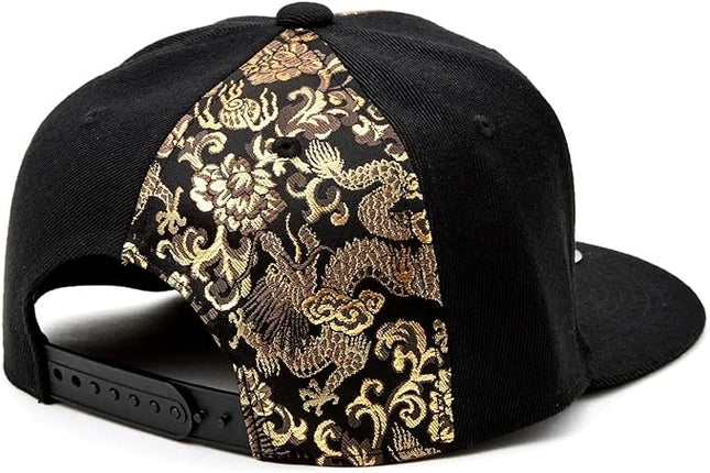 W@nderFabric Traditional Japanese Kimono Baseball Cap, Embroidered Pattern, Adjustable Snapback Flat Brim, 6-Panel Cap