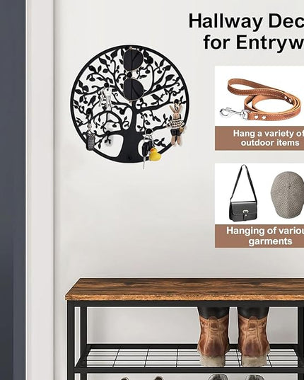 ZULONG Round Decorative Home Key Holder Wall Mount, Metal Tree Car Key Rack for Wall Organizer for Keys, Wallets, Hats, Used for Decor for House Entryway, Kitchen, Garage, Office (12" Black)