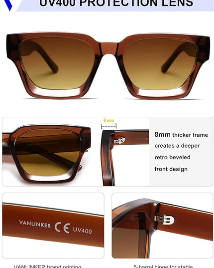 VANLINKER Thick Square Sunglasses for Men Women Retro Chunky Rectangle Shades UV400 Protection VL9731