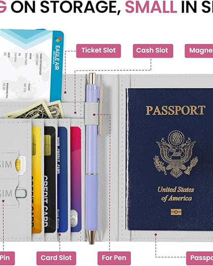 Passport Holder for Travel Essentials, RFID Blocking Leather Cover Wallet with Magnetic Closure, Aesthetic & Cute Passport Book Case for Women and Men - Butterfly