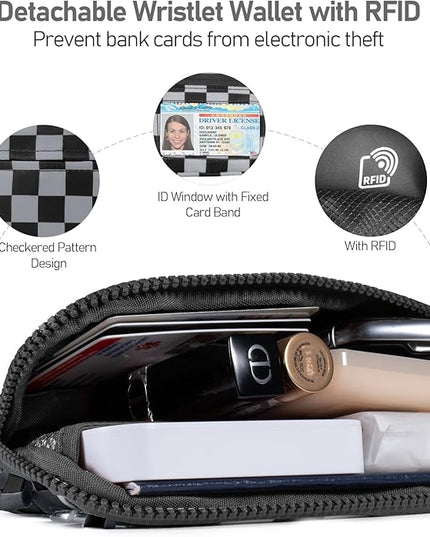 Clip and Go Strap for Phone with Wallet Crossbody Phone Lanyard and Detachable Checkered Bag with ID Window and RFID Pouch for Daily Travel.