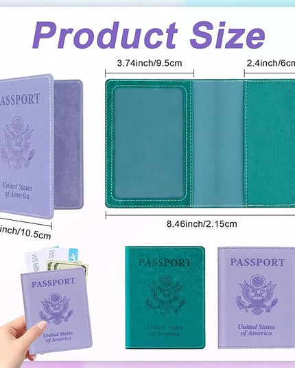 Passport Holder for Travel, 2 PCS Passport Holder, Travel Passport Holders Must Haves for Women Men, Passport Cover Passport Wallet Case Holders for Travels Cruise Ship Essentials, Purple & Lake Blue