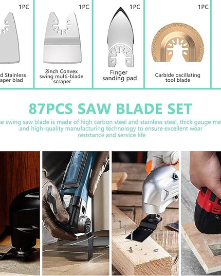 Protoiya 87 PCS Oscillating Tool Blades, Wood Metal Plastic Quick Release Oscillating Multitool Saw Blades Accessories with Sandpaper Compatible with Milwaukee, Makita, Ryobi, Rockwell, Bosch
