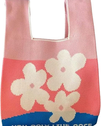 Women's Wrist Knot Tote Bag Small Crochet Wristlet Handbag Aesthetic Cute Knit Purse (Very Small Size)