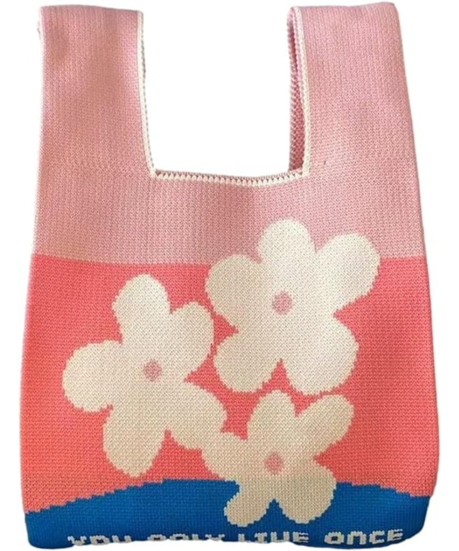 Women's Wrist Knot Tote Bag Small Crochet Wristlet Handbag Aesthetic Cute Knit Purse (Very Small Size)