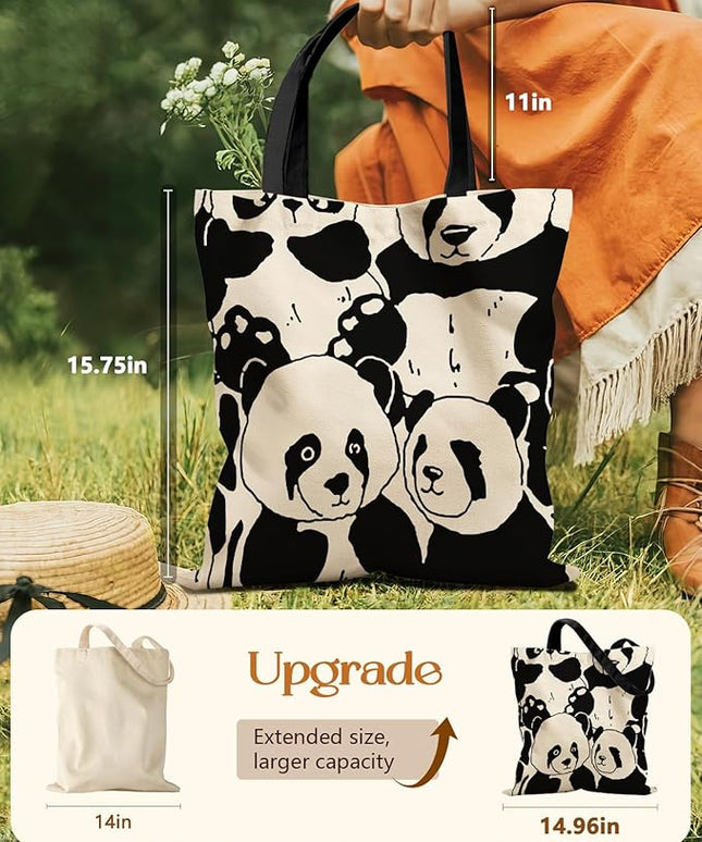 Aesthetic Tote Bag for Girls - with Magnetic Buckle and Zipper Inner Pocket for Women Lady Canvas Cotton Tote Bag