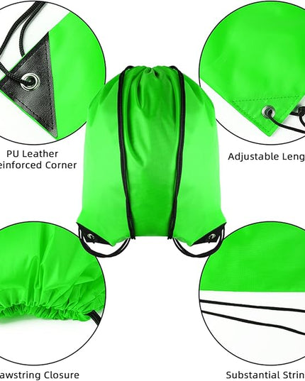 GoodtoU Drawstring Bags - Nylon Backpacks with Drawstring Closure, Bulk Cinch Sack Gym Bags for Sports, Travel, Teams (Green, 48Pcs)